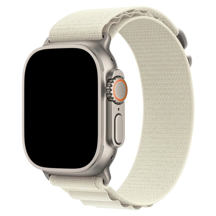 Alpine szíj, nylon, kompatibilis Apple Watch 1/2/3/4/5/6/7/8/9/10 46mm/11 46mm/SE/ULTRA, 42mm 1-es sorozat/42mm 2-es sorozat/42mm 3-as sorozat/44mm/45mm/46mm/49mm, bézs