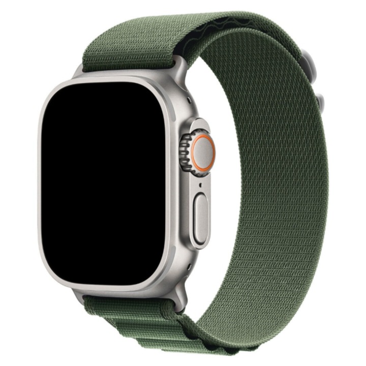 Alpine szíj, nejlon, kompatibilis Apple Watch 1/2/3/4/5/6/7/8/9/10 46mm/11 46mm/SE/ULTRA, 42mm 1. sorozat/42mm 2. sorozat/42mm 3. sorozat/44mm/45mm/46mm/49mm, vadász zöld