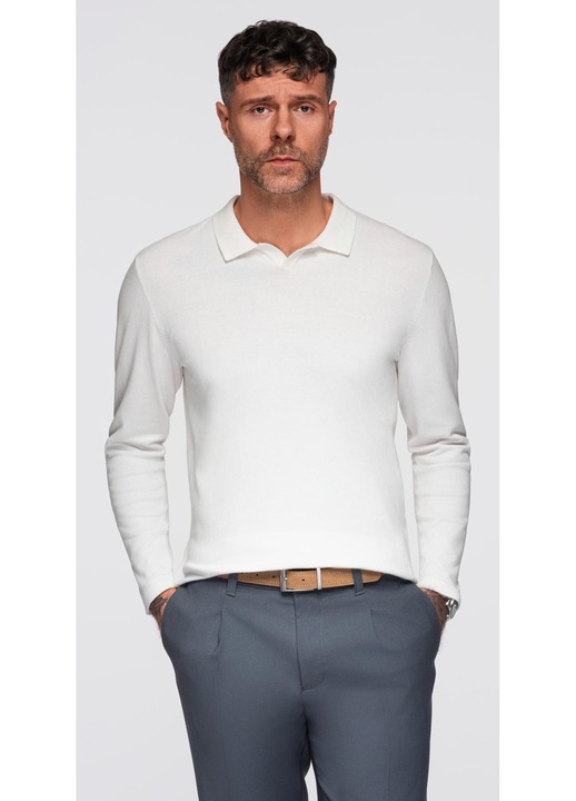 Поло тениска с бродерия на гърдите OMBRE OM-POLS-0140, Бял