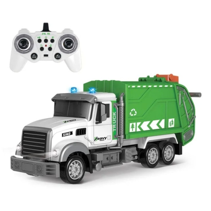 Camion cu telecomandă, MASHASHOP, Set Eco-car Toy, alb/verde, 1:12, 55 cm