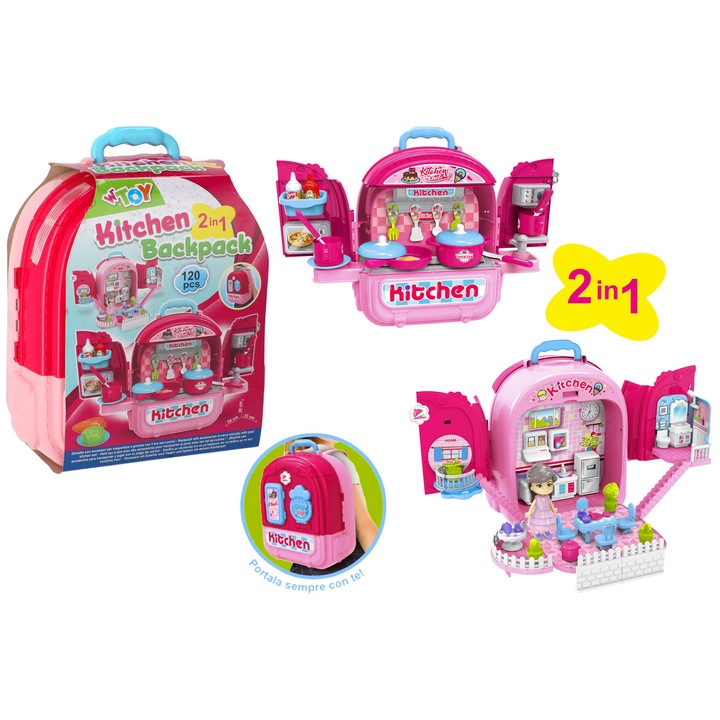 GLOBO 2 az 1-ben hátizsák, konyhai eszközök és babaház, 25 cm