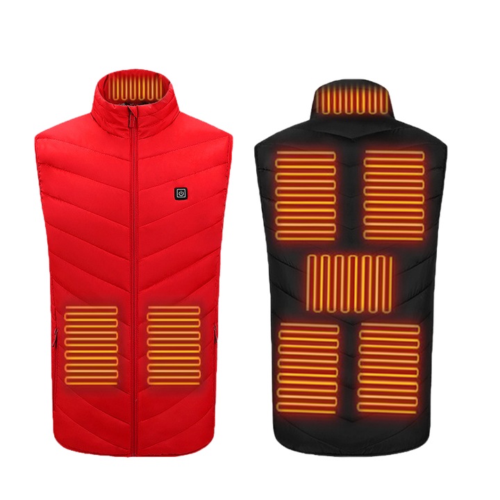 Електрическа отоплителна жилетка с яка, интелигентно управление, 8 зони, червена, 3XL