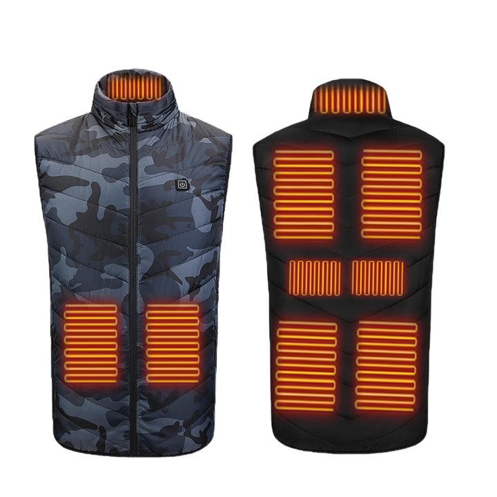 Електрическа жилетка с подгряване и яка, 9 зони, камуфлаж, 8XL