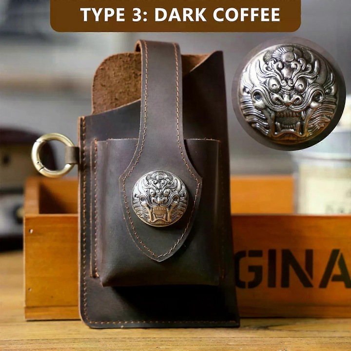 Мъжка винтидж чанта за талия от естествена кожа, тип 3, тъмнокафява