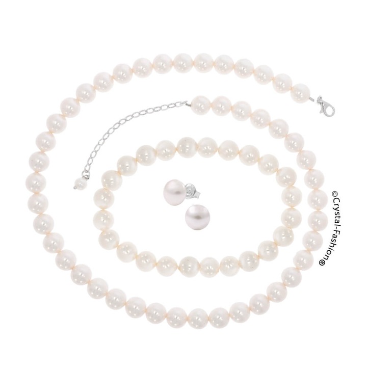 Set argint 925 cu perle Swarovski® White Pearl colier-bratara-cercei