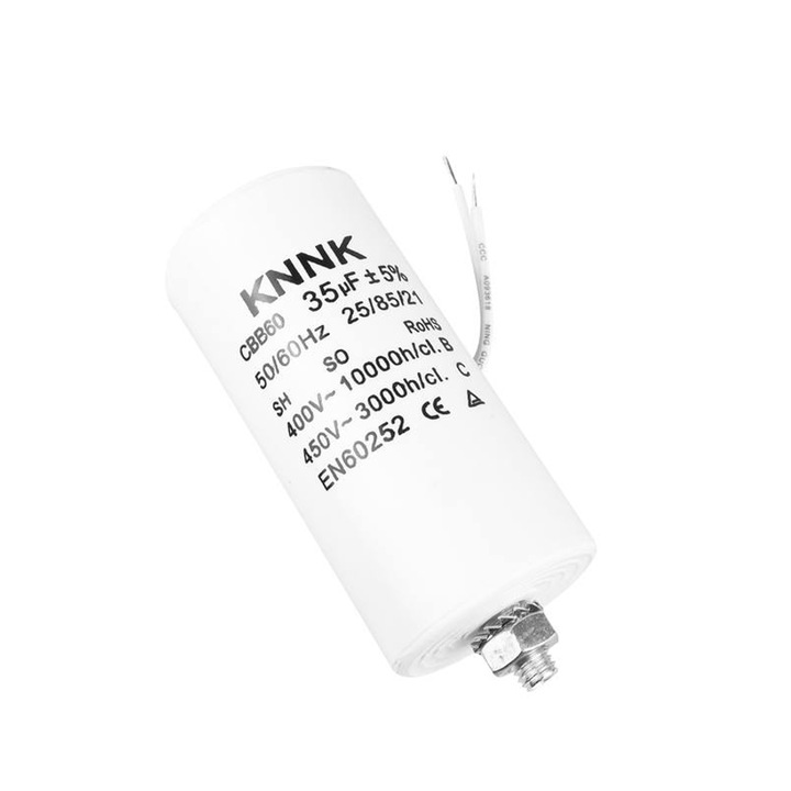 Condensator CBB60, 35uF, 450VAC, polipropilenă, cilindric, M8, 92x45mm