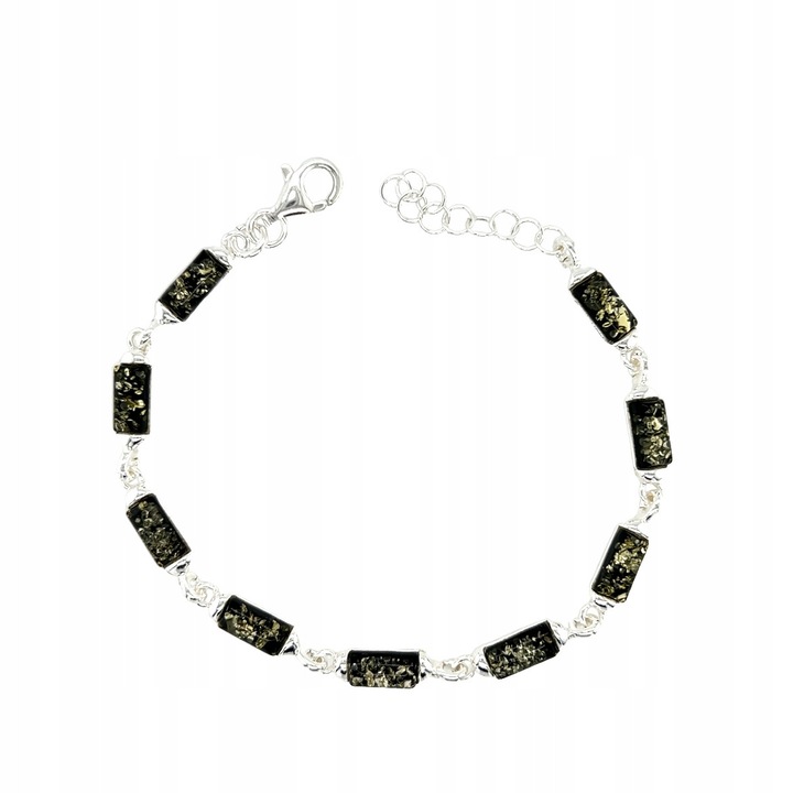 Bratara din argint cu chihlimbar verde, 20cm