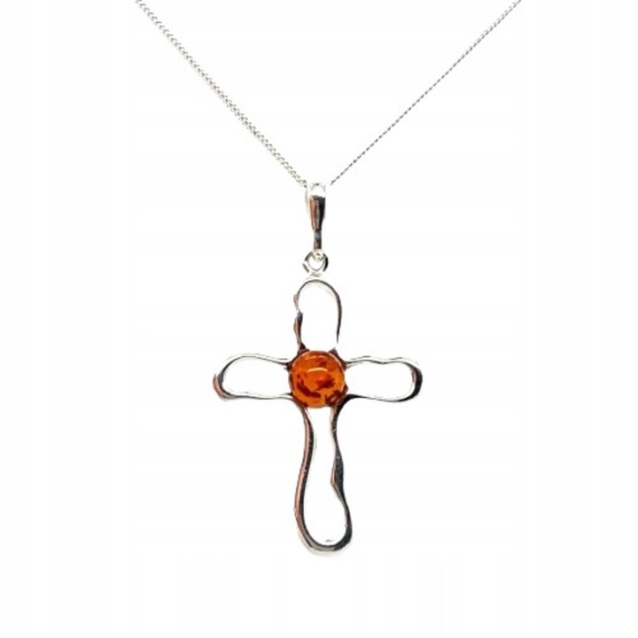 Pandantiv din argint cu chihlimbar, 23x40mm, culoare chihlimbar coniac, argint 925