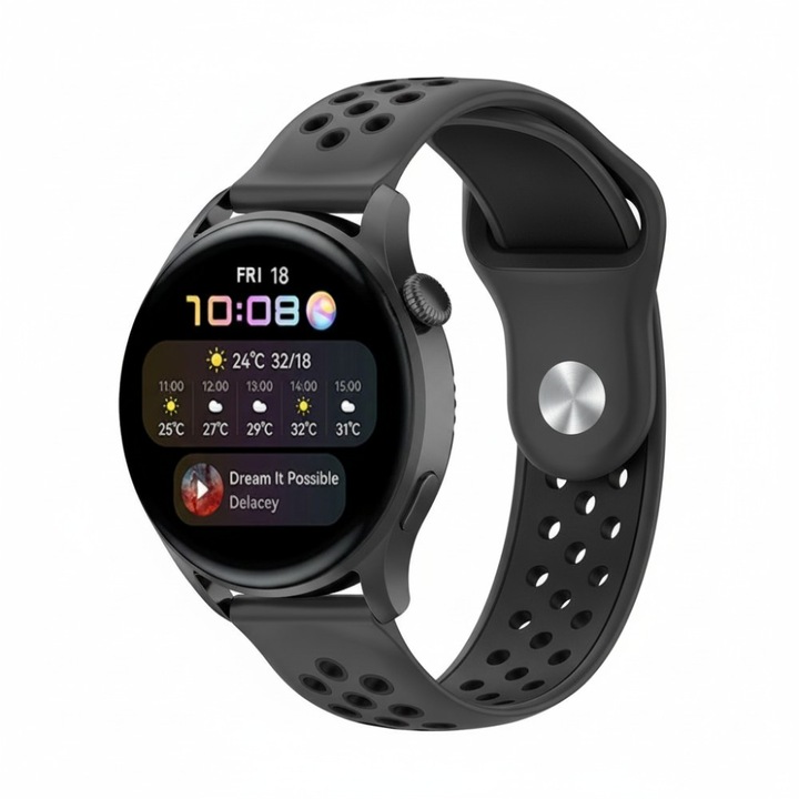 Каишка за Huawei Watch GT2 / GT3 42mm, Samsung Galaxy Watch 4 / 5 / 6 / 7 / FE, Polar Ignite / 2 / 3 / Unite, Amazfit Bip GTR 42mm, GTS 2 / 2e / 3 / 4 / Mini, Garmin Venu / SQ, Vivoactive 3 / 5, Best Accessories, 20mm, Сив / Черен