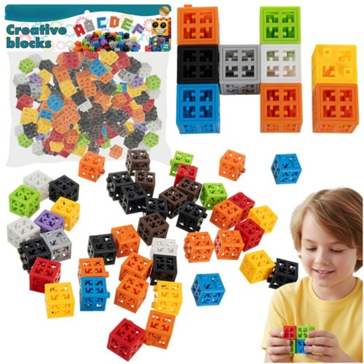 160 db-os 3D építőelem készlet, Zola, 2 x 2 x 2 cm, kreativitás és képzelet fejlesztésére, többszínű