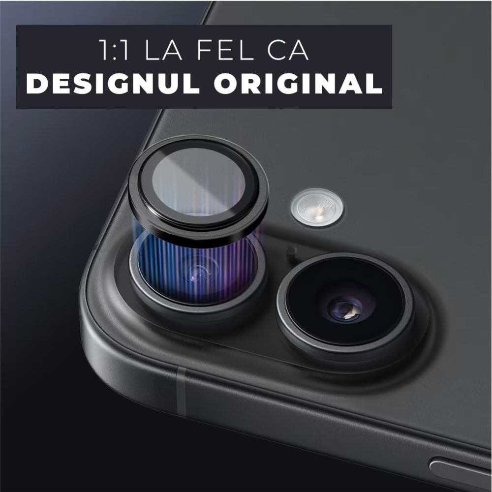 Folie camera foto AF+AR, G-Tech din sticla compatibil cu Apple iPhone 16, Full Cover, Anti Fog, Ultra Rezistenta, High Definition, Black