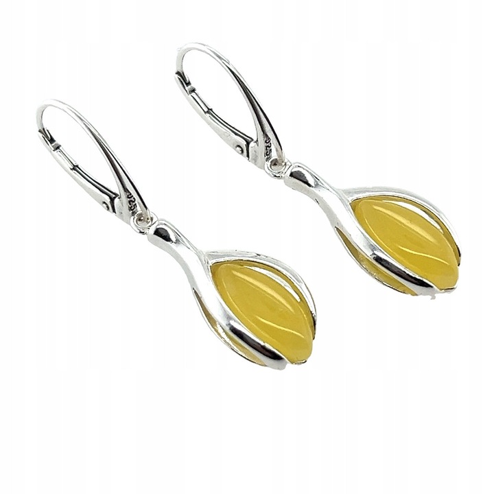 Cercei din argint cu chihlimbar galben, 41x10mm, prindere englezeasca, set