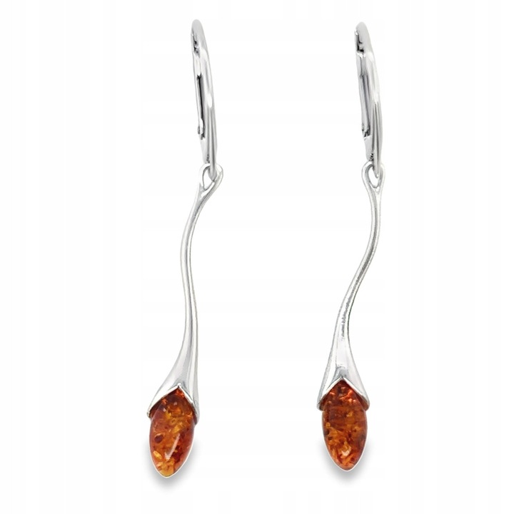 Cercei din argint cu chihlimbar, lungi, 48mm, culoare chihlimbar coniac, set