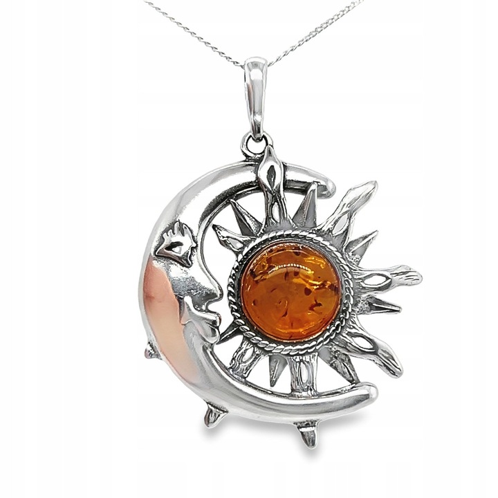 Pandantiv din argint cu chihlimbar, 30x40mm, culoare chihlimbar coniac, set