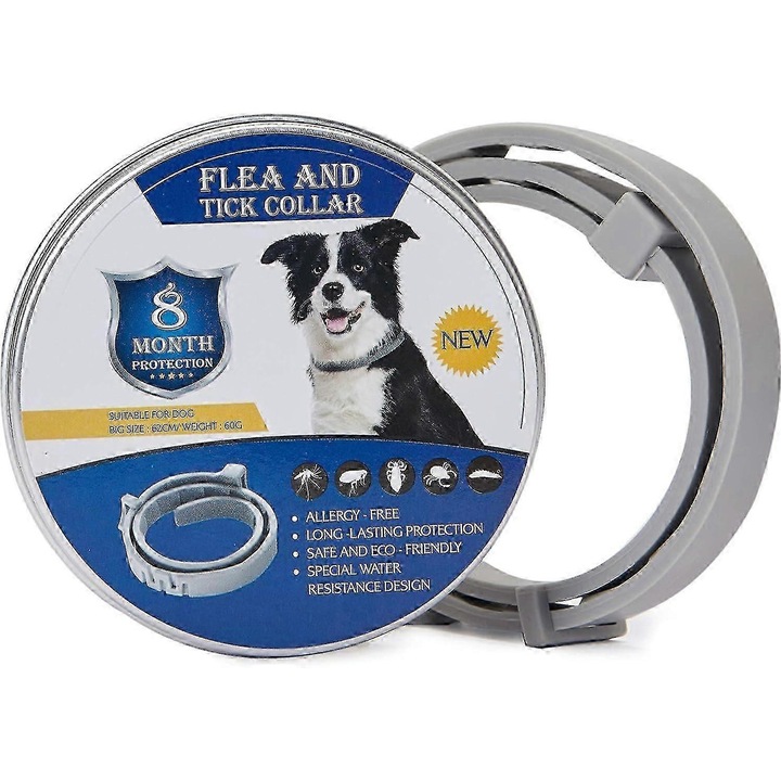 Zgarda antiparazitara pentru caini, 62 cm, cu extracte naturale, protectie 8 luni, rezistenta la apa