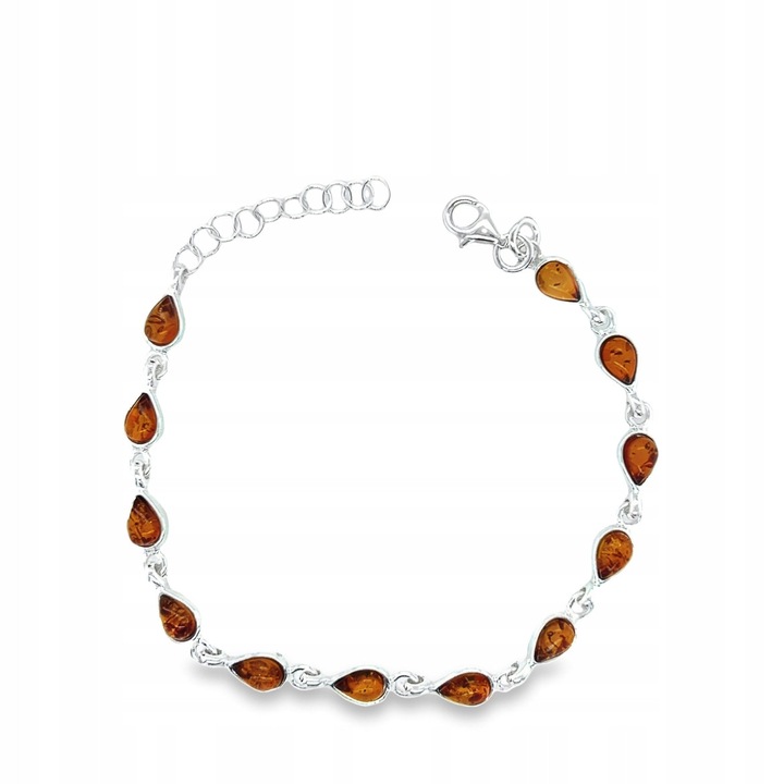 Bransoleta din argint cu chihlimbar baltic, 19.5cm, chihlimbar coniac, argint 925