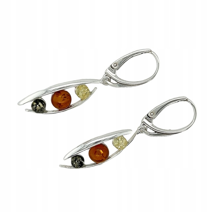 Cercei din argint cu chihlimbar, lungime 43.7mm, set, multicolor