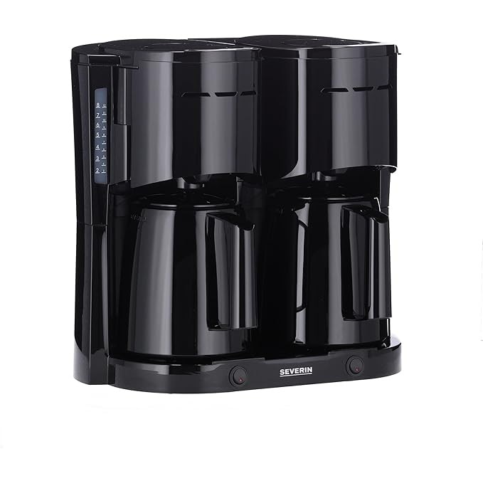SEVERIN KA 9315 Cafetiera Duo cu filtru si cana termica, cafetiera pentru pana la 16 cesti, aparat atractiv cu 2 cani izolate, negru [Clasa energetica B]