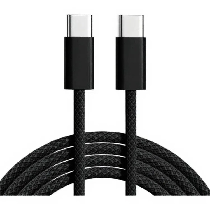 Cablu de date si incarcare USB-C la USB-C 60W, Ultra Fast Charge, 1.5m, impletit, Negru