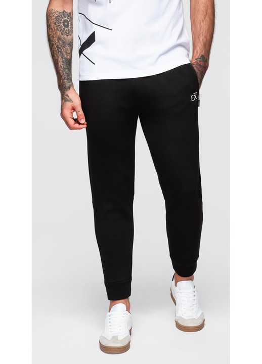 Pantaloni de trening cu picioare elastice OMBRE OM-PASK-0223, Negru