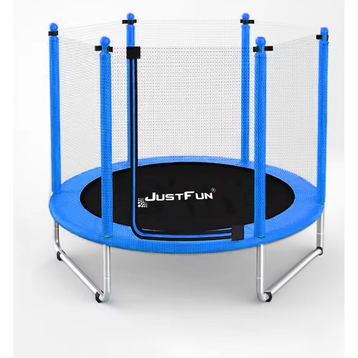 Детски батут, Just Fun, 152см, стоманена конструкция, предпазна мрежа, син