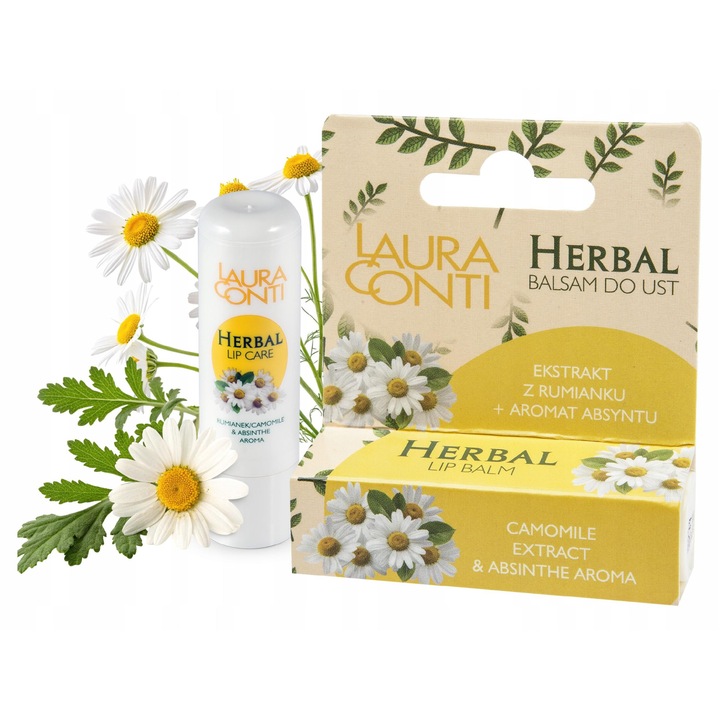 Balsam de buze Laura Conti, ruj protector cu musetel si unt de shea, incolor, 8,3 g