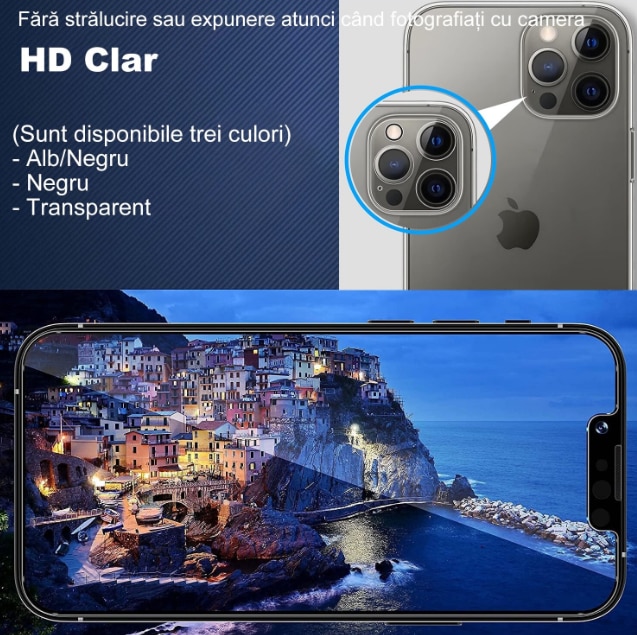 Folie de protectie Camera compatibila cu iPhone 16 Pro / Pro Max, Sticla Securizata, Protectie antisoc, Transparent