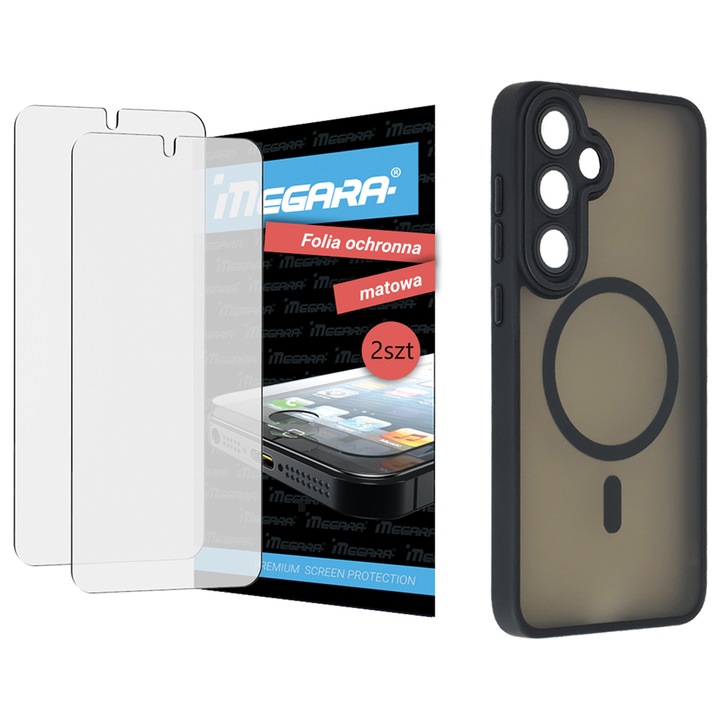 Folie protectoare MATT pentru iPhone 16 + Carcasa MagSafe negru TPU