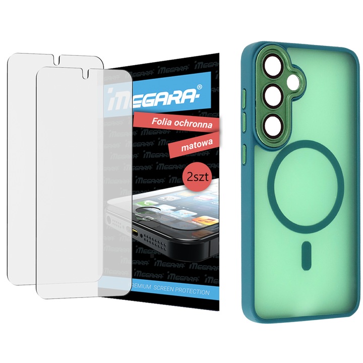 Folie protectoare MATT pentru iPhone 16 + HUSA TPU verde MagSafe