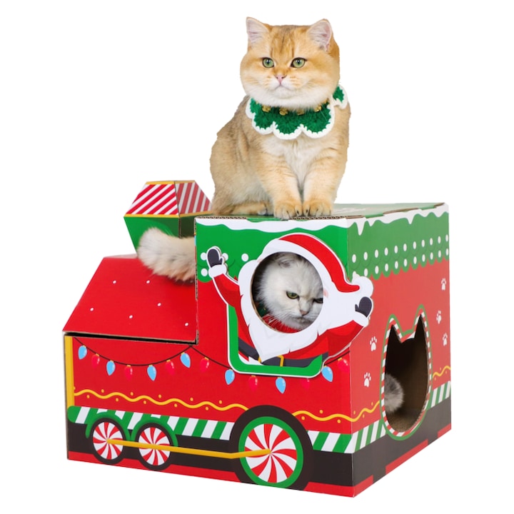 Karton macska kaparófa, könnyen összeszerelhető, karácsonyi limitált kiadás, 43x67cm