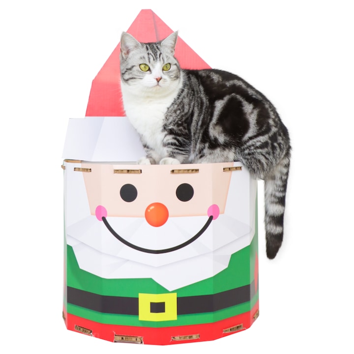 Culcus din carton pentru pisici cu tabla de zgariat, editie limitata de Craciun, 43x67cm