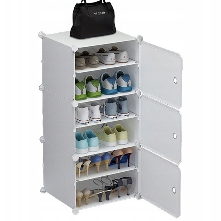 Fehér moduláris szekrény, 44x32x96cm, cipőtárolóval, modern design