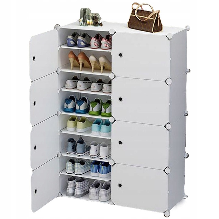 Moduláris cipőtároló szekrény, Azaris, 8 rekeszes, fehér, 128x84x32cm