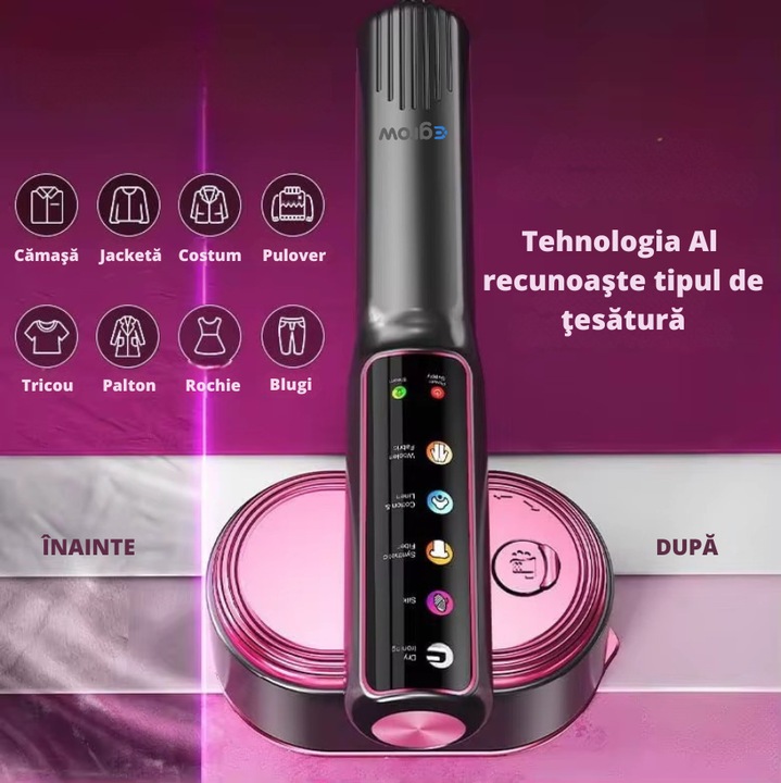 eGROW® 5 az 1-ben gőzölős vasaló, 1200W, 5 állítható mód, LCD kijelző, 15 másodperces felmelegedés, függőleges és vízszintes, nedves/száraz funkció, védőkesztyű mellékelve, hordozható ruhákhoz, függönyökhöz és utazáshoz, fekete