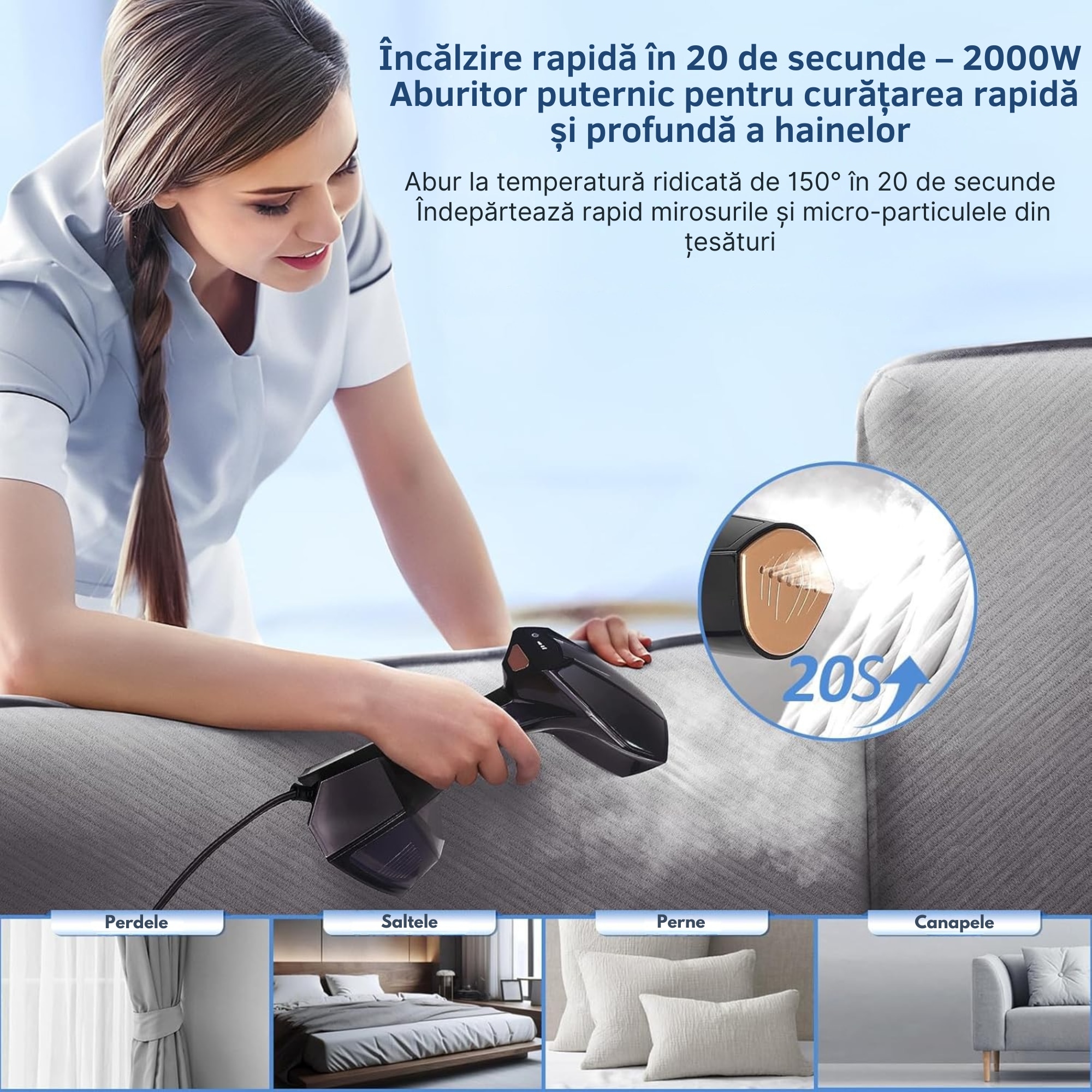 Aparat de calcat cu abur VarioShop®, 2000W, 3 moduri abur, 360ml, portabil