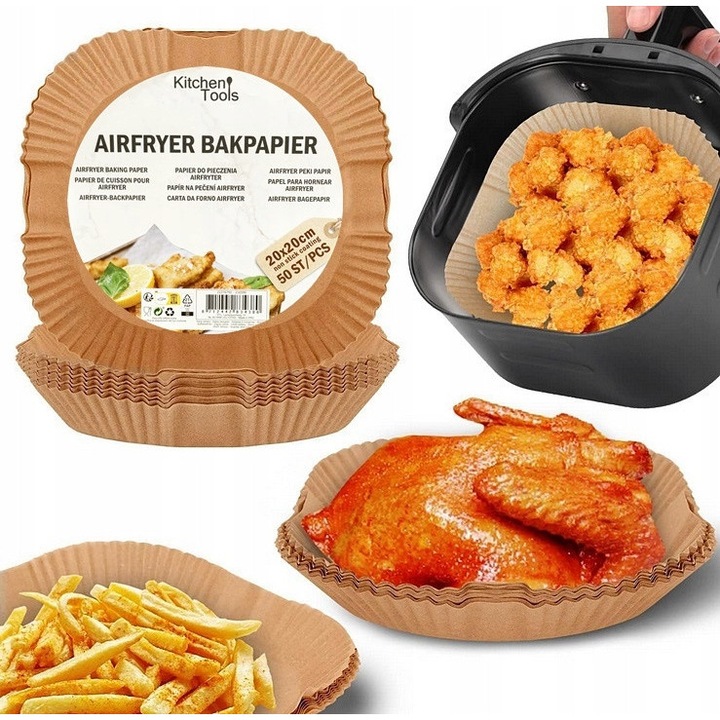 Set 100 hartii de copt hartie pentru friteuza fara ulei, Azaris, 20x20cm, rezistenta la 200C