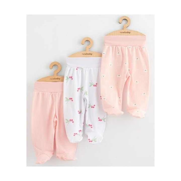 3 részes szett, New Baby, Classic II, 3 pár nadrág harisnyával, 50-es méret, 100% pamut, rózsaszín