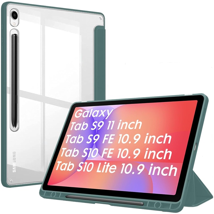 Trifold Mágneses tablet tok, kompatibilis Samsung Galaxy Tab S10 Lite / S10 FE 10.9" (2025) készülékhez, okos borítás, érintőtoll tartó - Tengerzöld