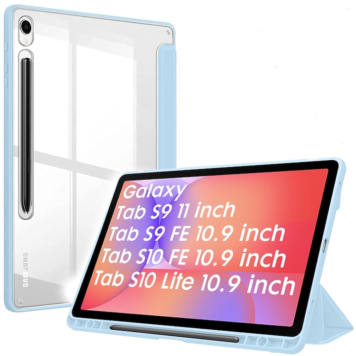 Mágneses háromrészes tok Samsung Galaxy Tab S10 Lite / S10 FE 10.9" (2025) készülékhez, Smart Cover, Stylus tartó - Jégkék