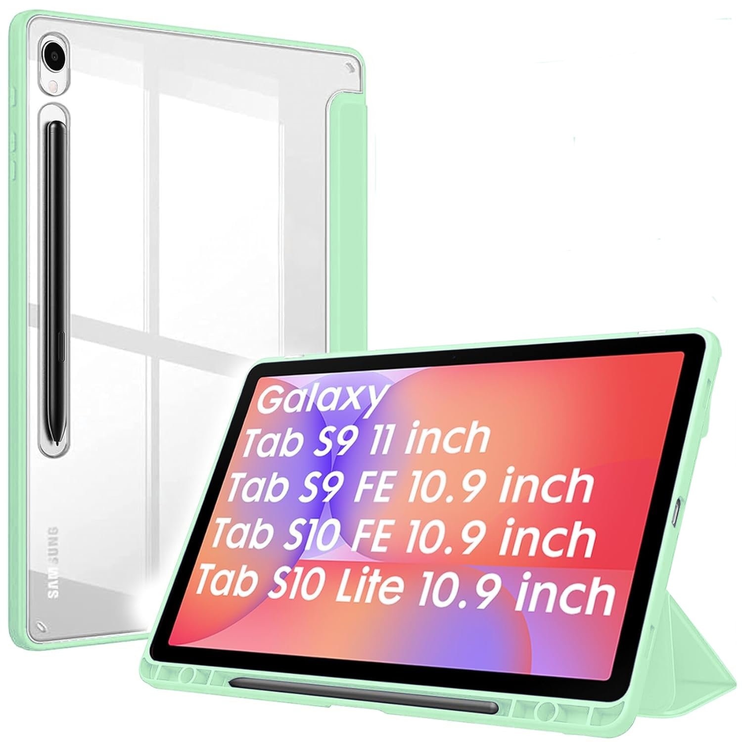 Husa Trifold Magnetica pentru Samsung Galaxy Tab S10 Lite / S10 FE 10.9" (2025), Smart Cover, Suport Stylus - Mint Green