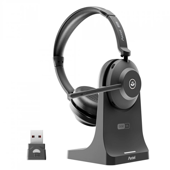 Casti Axtel ONE BT STEREO Wireless / Bluetooth, Kettős csatlakoztathatóság, kettős ENC mikrofon, Gyors töltés, Erős akkumulátor (40+ óra) Akár 8,5 nap készenléti idő, Fekete
