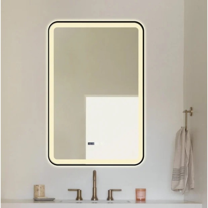 Oglinda LED cu Dezaburire, Ceas si Termometru Merin