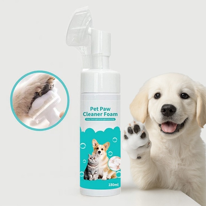 Spuma Cleansing pentru Labe Animale, 150ml - Curatare fara clatire, Pentru pisici si caini, Formula sigura cu extracte botanice