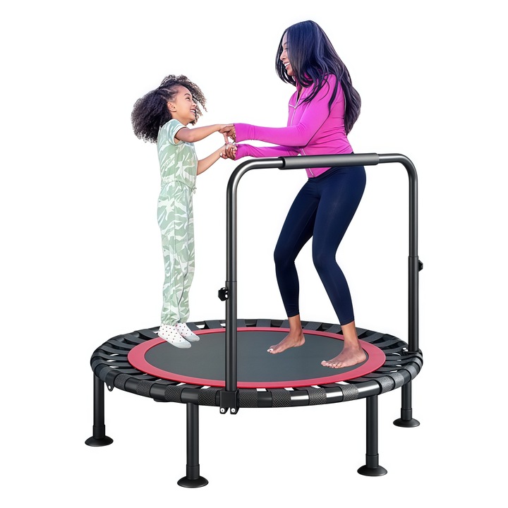 Батут за деца и възрастни, Omelivon, Сгъваем, 121 см, черен, капацитет 2 души, максимално тегло 300 кг