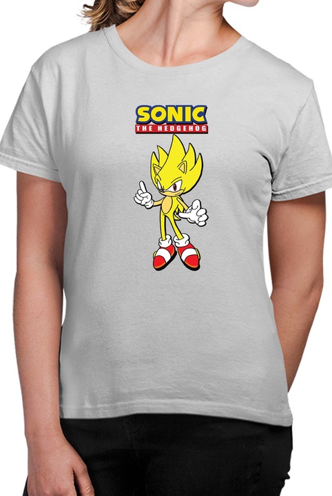 Tricou dama SONIC the Hedgehog OPT Super Sonic, Gri melange