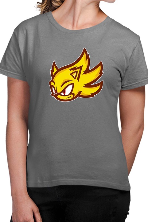 Tricou dama SONIC the Hedgehog OPT Super Sonic Face, Gri inchis melange
