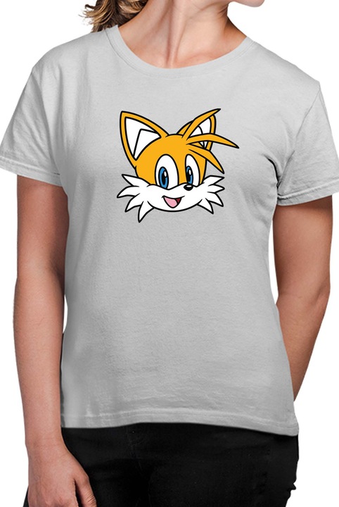 Tricou dama SONIC the Hedgehog OPT Tails Face, Gri melange