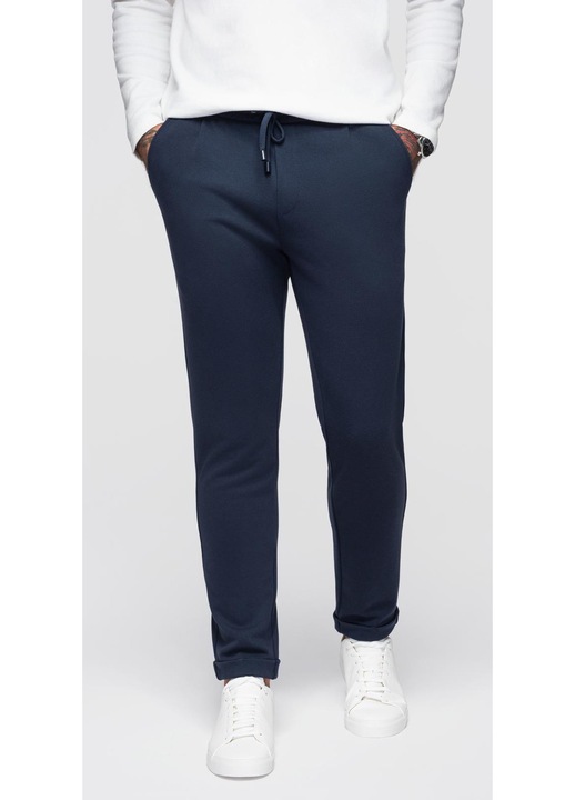 Pantaloni din tricot piqué cu talie ajustabila OMBRE OM-PACP-0283, Albastru inchis