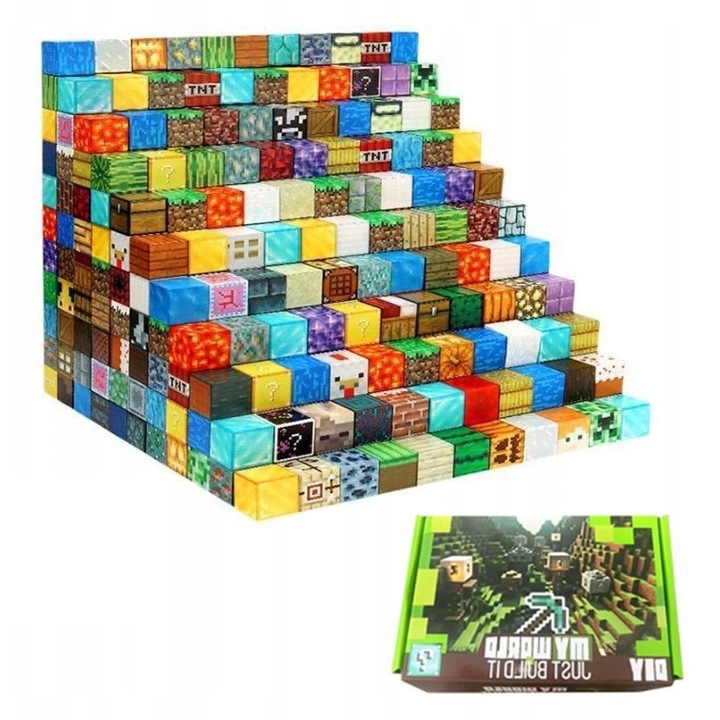 Set de constructie Azaris, cuburi magnetice Minecraft, 50 cuburi, 2,0 cm, multicolor