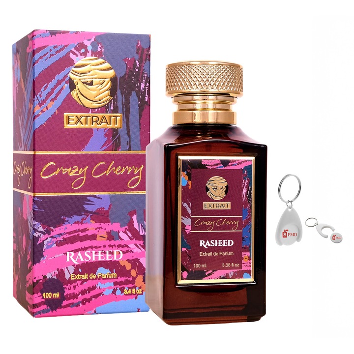 Szett Extract de Parfum Rasheed Crazy Cherry, Unisex, 100 ml PMD Személyre Szabott Kulcstartóval